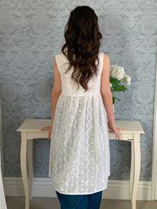 DAZY Tween Girls' Summer Casual Solid Color Hollow Out Embroidery Sleeveless Blouse Vacation - White - View 5