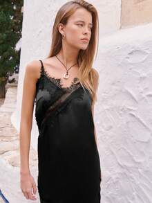 Nöista Elegant Dress Features Delicate Lace Details , A Soft Satin Drape, Perfect As A Formal Spring Break Outfits Dress Or A Chic Birthday Outfits For Clothes Carnival Dress. Its Sleek Silhouette Also Makes It A Great Choice For Elegant Outfits Or Evening Events. - Black - View 9