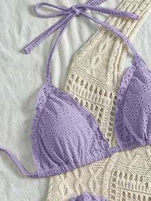 Vivid Eden Conjunto de traje de baño de unicolor y textura para vacaciones y playa - Morado - Ver 5