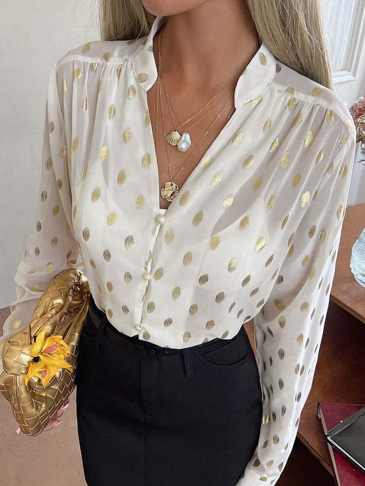 Women's Loose Fit Crew Neck Foil Print Casual Shirt