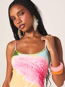 MISSGUIDED 草莓印花吊带背心和迷你裙套装，修身夏季节日露脐两件套，水果图案搭配套装 - 彩色 - 查看 6
