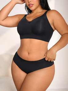 NudeFit 2pcs Set Minimalist Comfortable Seamless Jelly Adhesive Bra Gather Sexy Plus Size Lingerie Set - Black - View 7