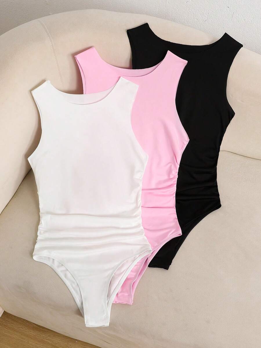 SHEIN 3件組青少年女孩休閒腰綁帶無袖連身衣套裝 連身衣舞衣 青少年女孩舞衣 - 淺粉色 - 查看 1