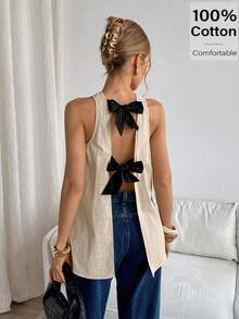 Siren Gaze Modisches Träger-Top mit Bindedetail für Pendlerinnen im Sommer - Aprikosenfarben - Übersicht 2