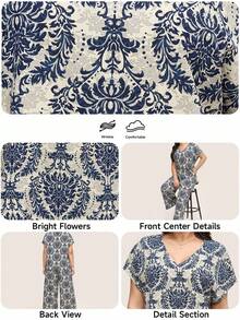 Comfylo 2pcs/Set Plus Size Short Sleeve V-Neck T-Shirt And Pants, Minimalist And Fashionable For Summer Women Boho/Bohemian Summer Outfits For Women Vacation Outfits Woman Two Pieces Set Women Summer Outfits For Women Two Pieces Set Women Summer New Design - Multicolor - View 9