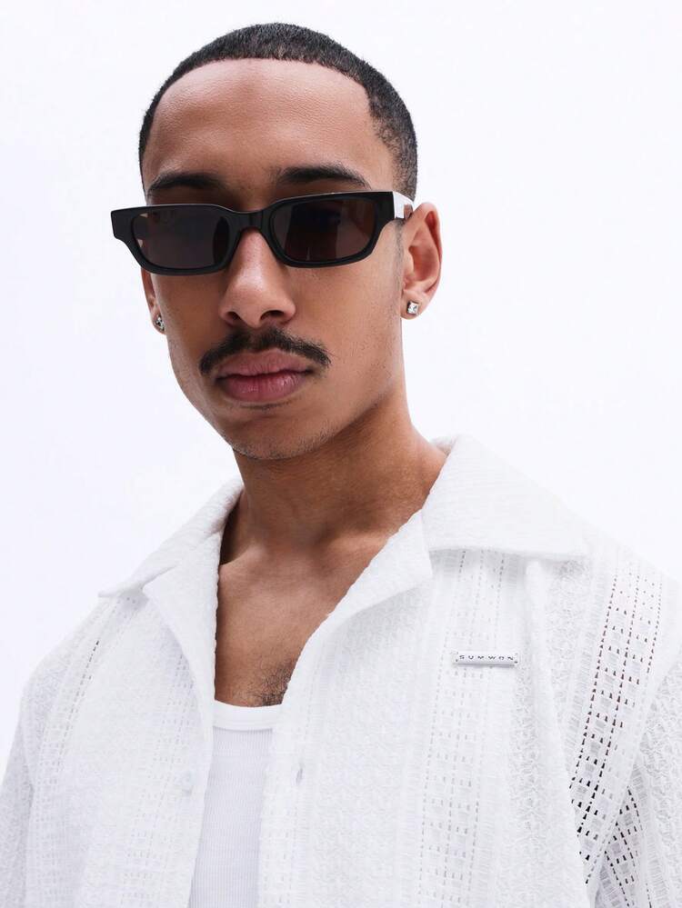 White Short Sleeve Button Down Shirt With Textured Details