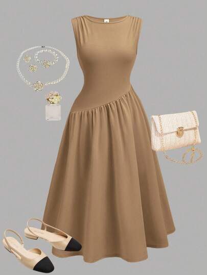 Girlism Teen Girls Sleeveless Ruffle Lace Trim Solid Color Snug Fit Long Evening Dress, Elegant, Suitable For Party, Date, Important Family Gathering