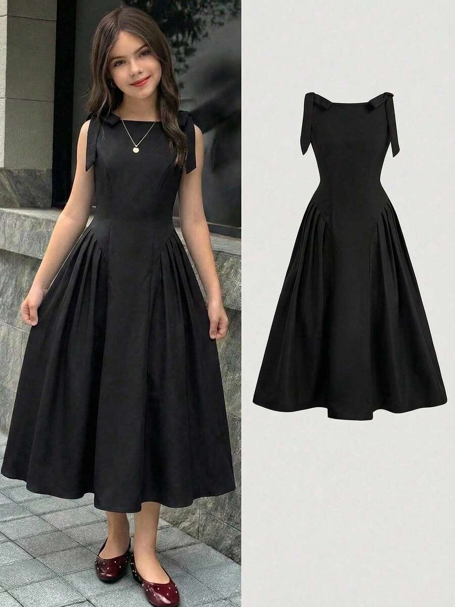 Firerie Kids Đầm kẻ caro đỏ trắng phối màu thanh lịch dành cho bé gái tuổi teen, thích hợp mặc đi làm. - màu đen - Xem 1