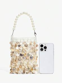 SHECARRY Ladies, Women Top Handle Bags, Fashionable, Elegant, Simple, Personalized, Versatile, Pearl Shell Piece Tassel, For Beach, Vacation, Holiday, Summer, Seaside, Date, Afternoon Tea((Pearl Shell Piece Tassel Random)) - Multicolor - View 5