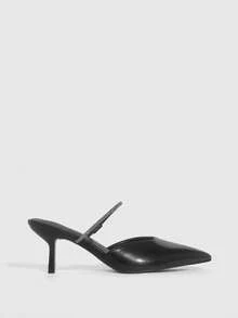 CUCCOO SZL Mules de tacón alto elegantes con decoración de diamante de imitación y punta puntiaguda para mujer - Negro - Ver 2