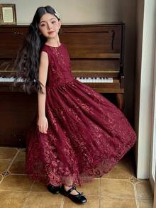 DAZY Tween Girls Sleeveless Sequin Embroidered Dress, Fall Outfit - Red - View 6