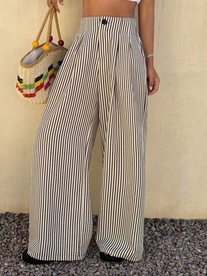 DAZY Women's Casual Striped Wide Leg Pants, Spring/Summer