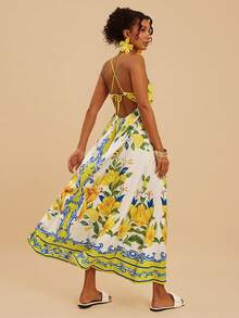 Travachic 女士印花褶皱休闲连衣裙，适合假日和日常穿着 - 彩色 - 查看 7