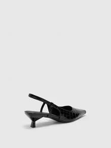 CUCCOO BIZCHIC Women's New Pointed Toe Black Patent Crocodile Embossed Backstrap Pointed Toe Stiletto High Heel Sandals, Commuting Chic Fashion Spring Shoes - Black - View 6