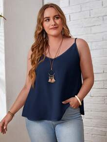 EMERY ROSE Camiseta de tirantes de unicolor informal de talla grande - Azul Marino - Ver 1