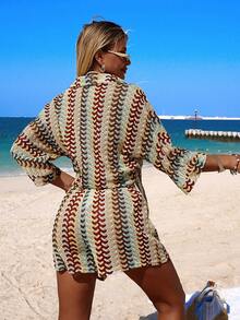 Swim Vcay 26SS Spring/Summer Vacation Beach Sexy BOHO Kimono Top And Shorts 2 Pieces Set - Multicolor - View 2