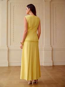 ZEYLAH Đầm ren phối ren tối giản thanh lịch, thích hợp cho mùa xuân/hè. - Màu vàng - Xem 3