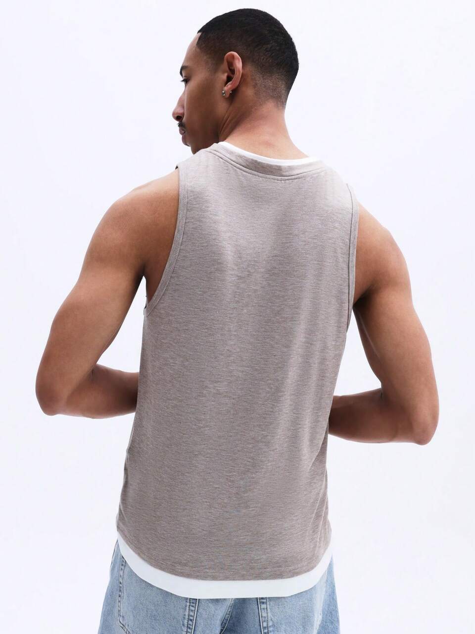 SUMWON Camiseta sin mangas con cuello redondo y capas, de punto jaspeado, casual de verano para uso diario, con ajuste clásico regular para hombre
