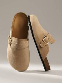 Solecia Zapatos planos de mujer de nueva temporada, con material tipo gamuza y media cerrados, adecuados para salir, ir de compras, ir al trabajo y uso casual. - Camel - Ver 2