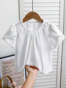 SHEIN 少女白色上衣 白色襯衫 短袖飾邊細節 夏季上衣 吊帶上衣 背心上衣 背心上衣 娃娃裝上衣 鬆軟上衣 夏季上衣 襯衫 夏季服裝 白色洋裝 背心上衣 襯衫 白色上衣 抹胸上衣 可愛上衣 - 白色 - 查看 3