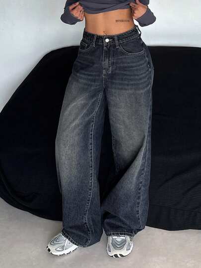 DAZY Women's Washed Ombre Loose Fit Jeans