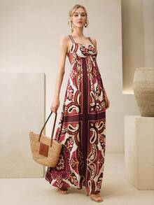 Anewsta 优雅印花弹力吊带连衣裙，法式碎花连衣裙，度假风情 - 彩色 - 查看 4