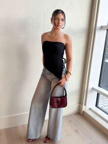 leahseptember Áo corset xếp ly bất đối xứng dành cho nữ, kiểu dáng thường ngày, thích hợp mặc đi nghỉ mát mùa hè, áo ống. - màu đen - Xem 6