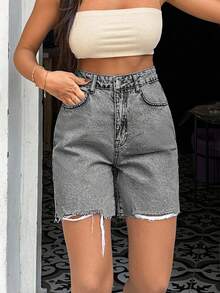 EURMUSE 100%Cotton Rigid, Back Label And Washing Detailed Short - Grey - View 3