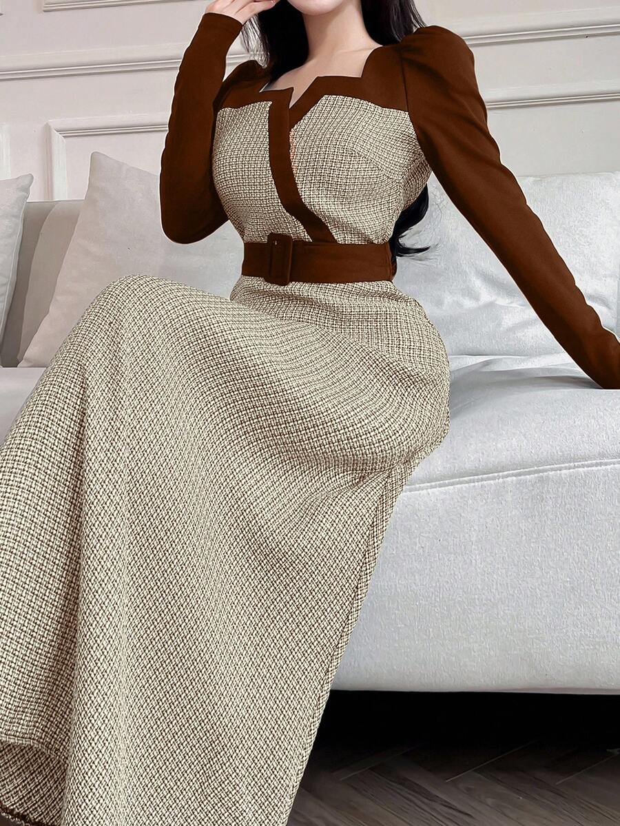 Feyla Women's Long Sleeve Long Dress, Minimalist Fashion Casual Everyday Wear Long Evening Dresses