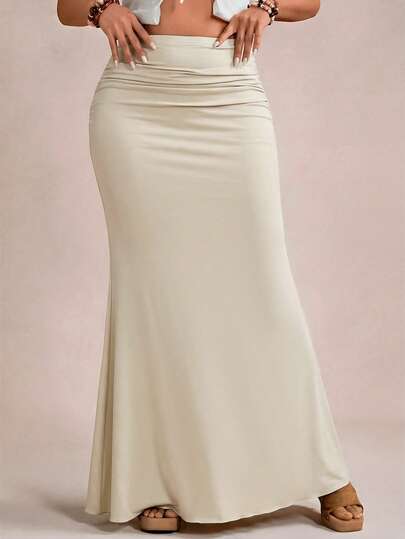 Freevana Falda maxi de punto elegante y romántica con corte evasé para fiestas y reuniones, otoño/invierno, talla grande