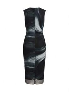 Gownix Women's Sleeveless Pleated Printed Mesh Knit Dress, Summer Women Outfits Elegant Dresses Casual Classic - Black - View 8