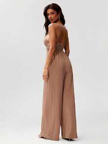Denimoi Sleeveless Cinched Waist Wide Leg Jumpsuit Casual Jumpsuits Sexy Jumpsuits Everyday Jumpsuits - Brown - View 3