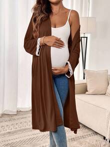 SHEIN 2件套孕妇蕾丝袖睡袍哺乳吊带裙，休闲套装 - 鏽棕色 - 查看 7
