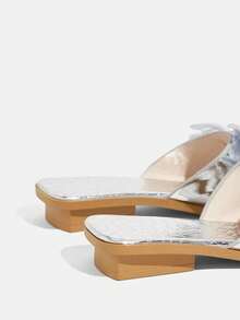 CUCCOO TILAWA A Pair Of Women's Low-Heeled Flat Sandals, Gorgeous Style Fashion Sequined Bow Slippers - Silver - View 4