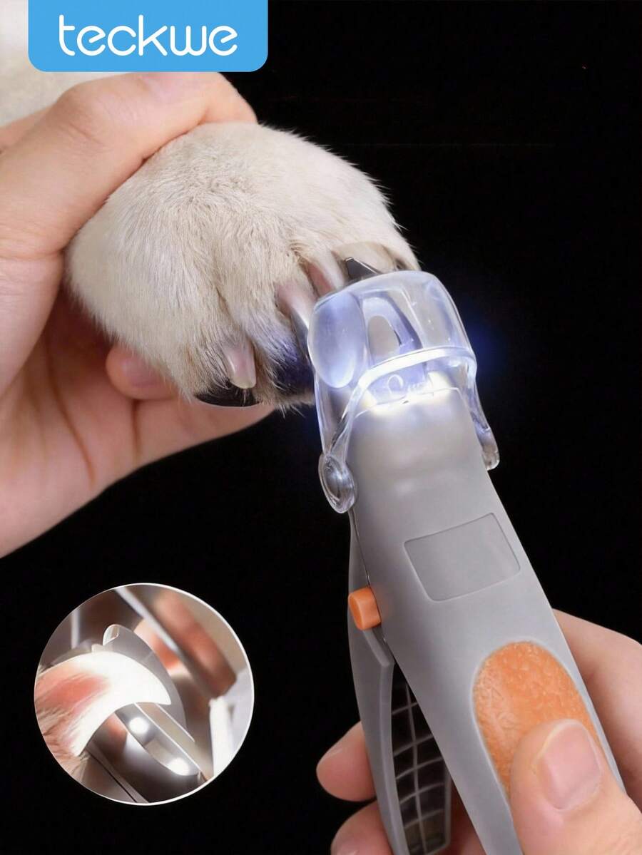 Teckwe LED Lighted Pet Nail Clipper, Suitable For Cats & Dogs Nail Trimming, Professional Pet Grooming Tool (Replaceable Blades) - Orange + Grey - View 1