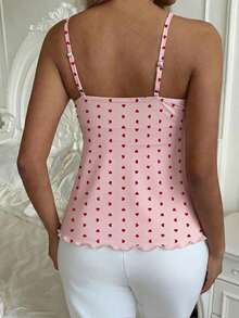 CovetEZ 2026新款 - 甜美休闲粉色爱心装饰清新少女侧系荷叶边吊带背心 - 彩色 - 查看 2