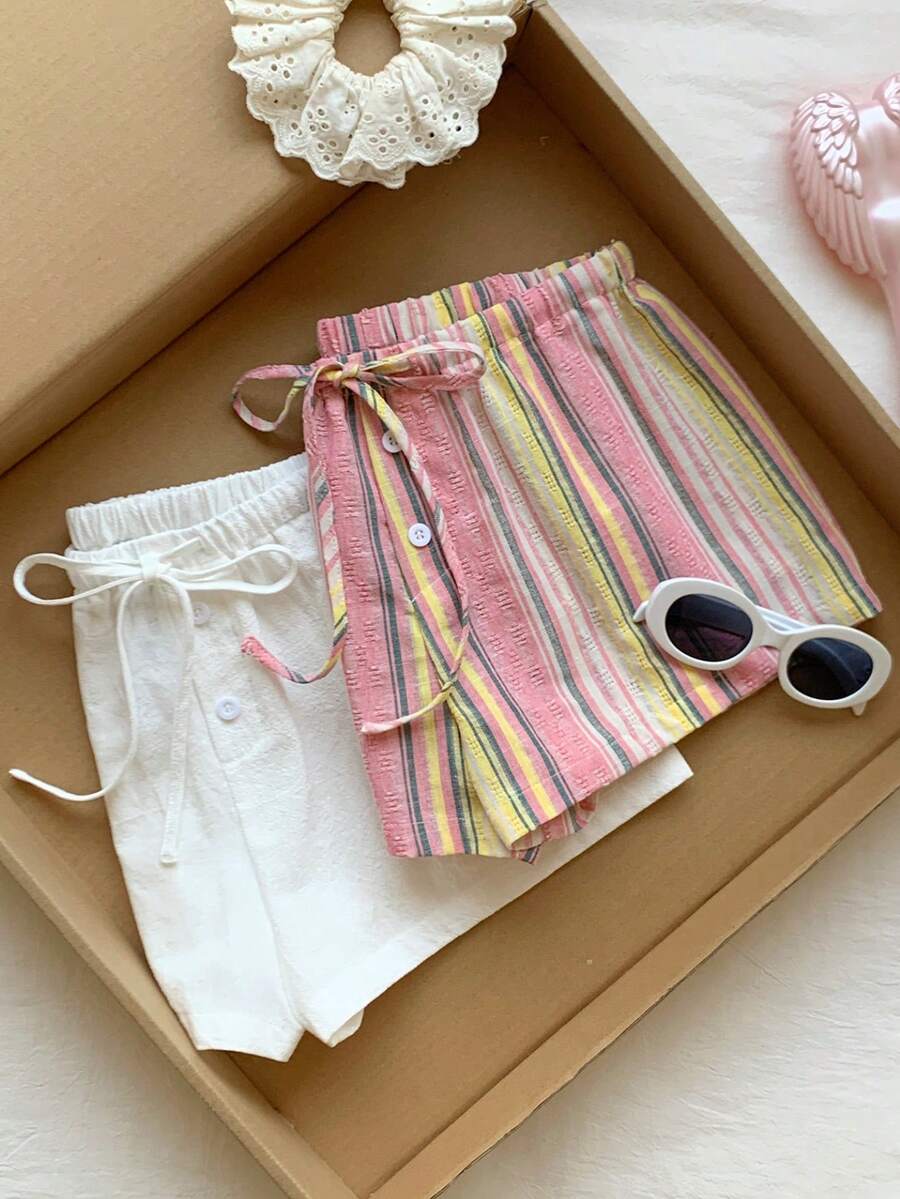 Comfortcana 2条装 100%纯棉 女士新款亚麻条纹短裤和白色100%纯棉短裤 2026春夏新款 时尚夏季女装 海滩休闲度假 女士休闲下装 Y2K 2000年代风格 夏季女装 春假 春季女装 毕业典礼 婚礼派对 优雅假期 女士海滩度假 女士休闲下装 情人节 狂欢节 海滩 假日 居家休闲 街头 大学 美式复古休闲下装 - 粉色 - 查看 1