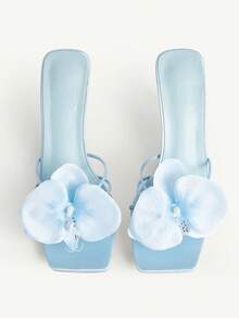 CUCCOO CHICEST Women's Simple Black Snake Skin Pattern Square Toe Low Heel Sandals Valentine's Day Elegant Shoes - blue satin - View 1