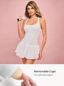 GLOWMODE Made To Love, Bra dengan Cup yang Dapat Dilepas, Leher Persegi, Desain Punggung Silang, Tali Bahu yang Dapat Diatur, Potongan Pinggang Rendah, Hem Gelembung, Desain Korset, Gaun Aktif, Pakaian Kasual Sehari-hari - Putih - View 4