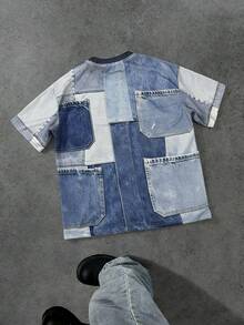 Manfinity EMRG Camiseta de manga corta de cuello redondo con efecto de mezclilla, de corte holgado y casual para hombre - Multicolor - Ver 3