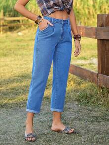 EMERY ROSE 女士度假休闲水洗锥形牛仔裤 - 藍色 - 查看 4