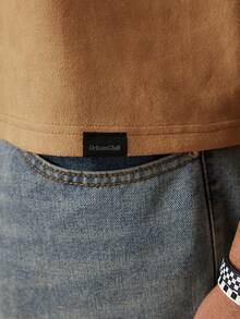 SWAVVY 男士针织休闲宽松版型数字刺绣短袖T恤 - 棕色 - 查看 5