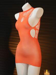 活力橙！ChaseTheNight 橙色无袖睡裙，背部饰有蜘蛛网图案，是迷人夜生活的完美之选。 - 橘色 - 查看 8