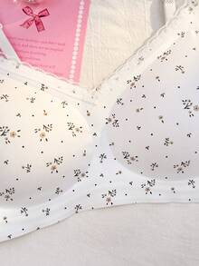 PetitDoll Sujetador sin costuras con relleno extraíble y adorno de encaje con estampado floral delicado - Blanco - Ver 9