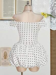 SHEIN ICON Große Größen Polka Dot figurbetontes Bubikleider, Off-Shoulder - Schwarz und Weiss - Übersicht 11