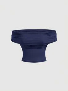 这款少女百搭纯色修身上衣，适合夏季穿着，高领露肩设计，优雅大方，适合参加节日庆典、乡村漫步、海滩度假、下午茶等各种场合，尽显端庄气质，既可作为舞会上衣，也可作为可爱上衣。 - 藏蓝色 - 查看 6