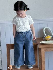 DAZY 女童水洗韩式宽松阔腿休闲牛仔裤 - 藍色 - 查看 7