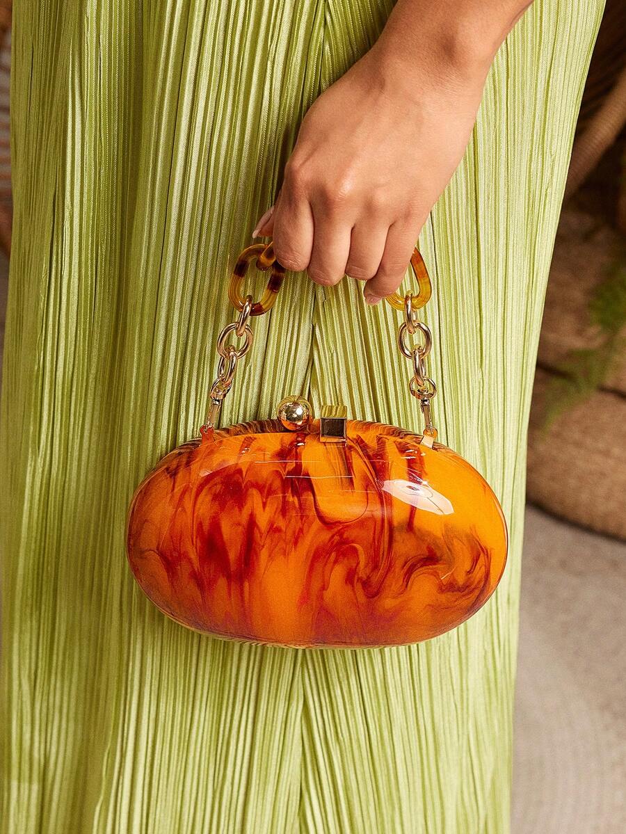 SHECARRY Túi xách nữ quai ngang, chất liệu acrylic, thời trang, thanh lịch, đơn giản, cá tính, đa năng, thích hợp cho đi biển, kỳ nghỉ, mùa hè, ven biển, tiệc bãi biển, hẹn hò, sinh nhật, buổi tối, hẹn hò đêm, tiệc chiêu đãi - trái cam - Xem 1