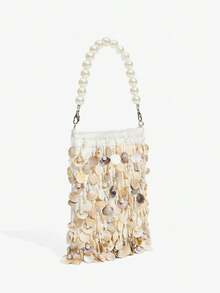 SHECARRY Ladies, Women Top Handle Bags, Fashionable, Elegant, Simple, Personalized, Versatile, Pearl Shell Piece Tassel, For Beach, Vacation, Holiday, Summer, Seaside, Date, Afternoon Tea((Pearl Shell Piece Tassel Random)) - Multicolor - View 3