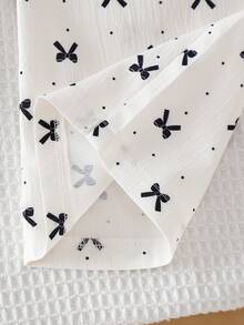 Girls' Long Wide-Leg Pants With Black Bow Print, Elastic Waist Design, Fresh And Cute Style Girls Summer Wide Legs Pants Pants With Bows Girl Wide Pants Bow Pants - Apricot - View 6